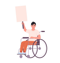 Young Man In Wheelchair Holding Clean Empty Banner