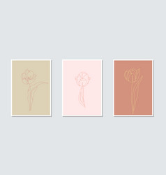 Set Of 3 One Single Line Drawing Tulip Flowers