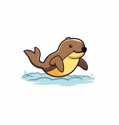 Cute Otter Swimming In The Water On White