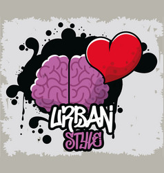 Graffiti Urban Style Poster With Brain And Heart