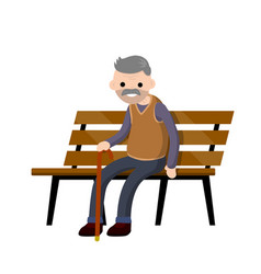 Grandfather Sit On Bench Old Man With Cane