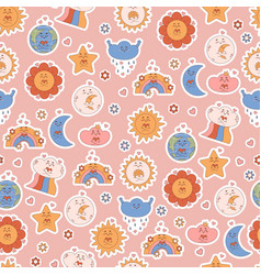 Groovy Seamless Pattern Cartoon Character Weather