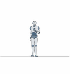 Single One Line Drawing Robot Showing Thumbs Up