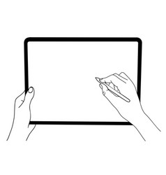 Hands Draw On Tablet With Blank Screen And Pen