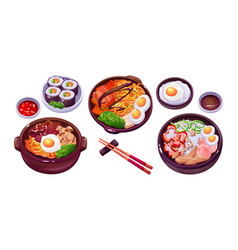 Korean Food Icon With Bibimbap And Asian Rice Meal