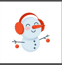 Cute Snowman With A Carrot Nose And Red Headphones