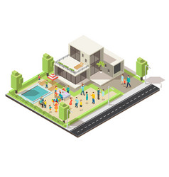 Isometric Suburban Villa Party Concept