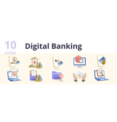 Digital Banking Set Creative Icons Mobile Banking