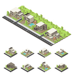 Isometric Suburban Buildings Composition