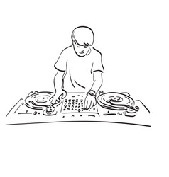 Male Dj Playing Turntable Hand Drawn