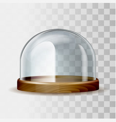 Transparent Glass Dome And Wooden Tray In 3d