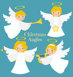 Cute Christmas Angles On Blue Background