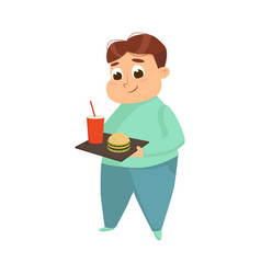 Overweight Chubby Boy Eating Fast Food Cheerful