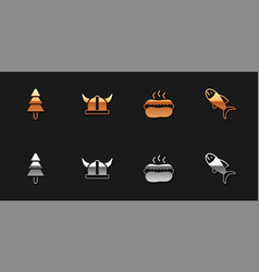 Set Tree Viking In Horned Helmet Hotdog Sandwich