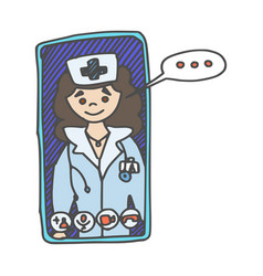 Smart Phone Nurse Online Doodle Style Drawing New