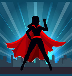 Superhero Woman Silhouette Against Night City