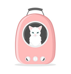 A White Cat Sitting In Plastic Pink Carrier