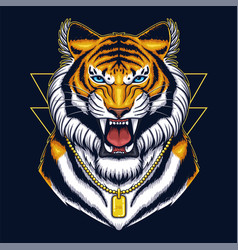 Angry Tiger Wearing Necklace Gold