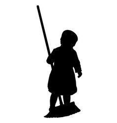 Silhouette Of A Standing Girl With A Broom