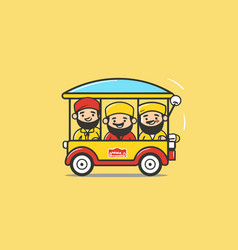 Two Boys In The Bus On A Yellow Background