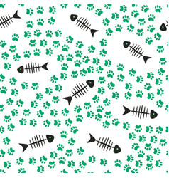 Fish Bones And Cats Paws Seamless Pattern