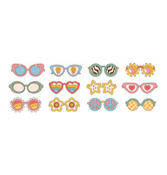 Sunglasses Big Set In Retro Groovy Hippie Style