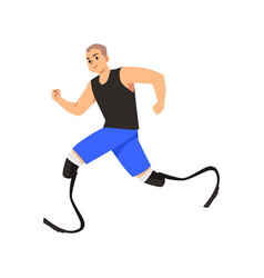 Happy Running Athletic Man With Leg Prostheses