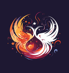 Abstract Fire Bird With Wings On A Dark Background