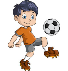 Cute Little Boy Cartoon Playing Football