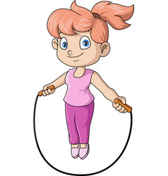 Cute Little Girl Cartoon Playing Jumping Rope