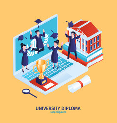 Isometric University Diploma Composition