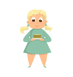 Overweight Chubby Girl Eating Burger Cheerful