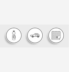 Set Line Calendar Bottle Of Water And Car Icon