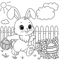 Happy Easter Bunny Holding A Small Wicker Basket