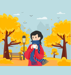 Print With A Girl In A City Park Autumn Walk