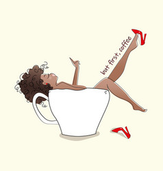 A Girl Lies In Cup Of Coffee