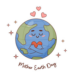 Cute Cartoon Character Planet Earth With Heart