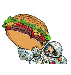 Joyful Astronaut Man And A Huge Burger Street