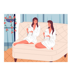 Two Beautiful Girls In Terry White Bathrobes