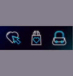 Set Line Handbag Heart Cursor Click And Shopping