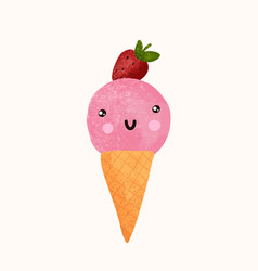 Cute Kawaii Waffle Cone Ice Cream With Face