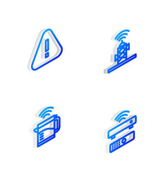 Set Isometric Line Wireless Antenna Exclamation