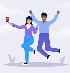 Flat People Taking Selfie With Smartphone