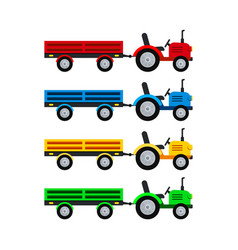 Tractor With Open Trailer Farm Set Isolated