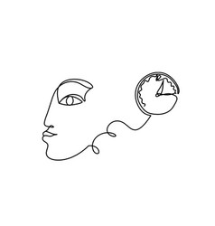 Woman Silhouette Face With Clock As Line Drawing