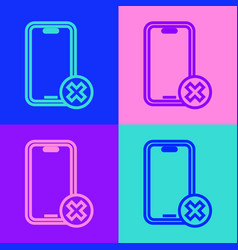 Pop Art Line No Cell Phone Icon Isolated On Color