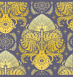 Seamless Yellow Damask Pattern On A Blue