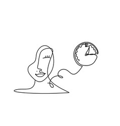 Woman Silhouette Face With Clock As Line Drawing