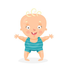 Cute Cartoon Happy Baby Boy Trying To Walk