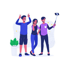 Flat People Taking Selfie Together